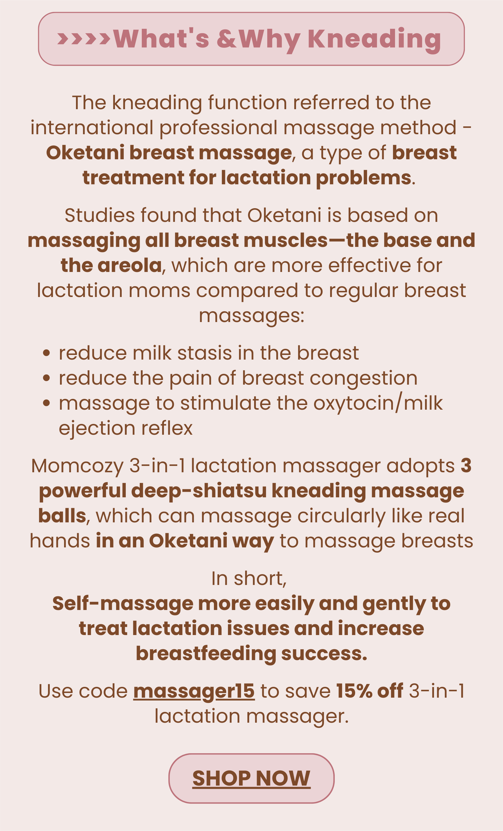 Put Mom's Mind At Ease, milk, The rotary balls massage function referred  to the international professional massage method, Momcozy lactation massager  adopts 3 powerful deep-shiatsu, By Momcozy