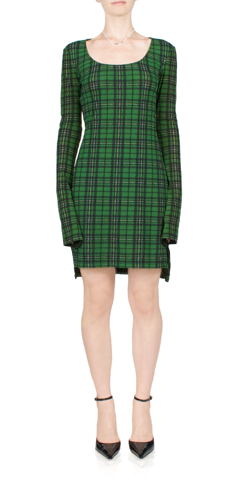 Long Sleeve Mini Dress Green Tartan